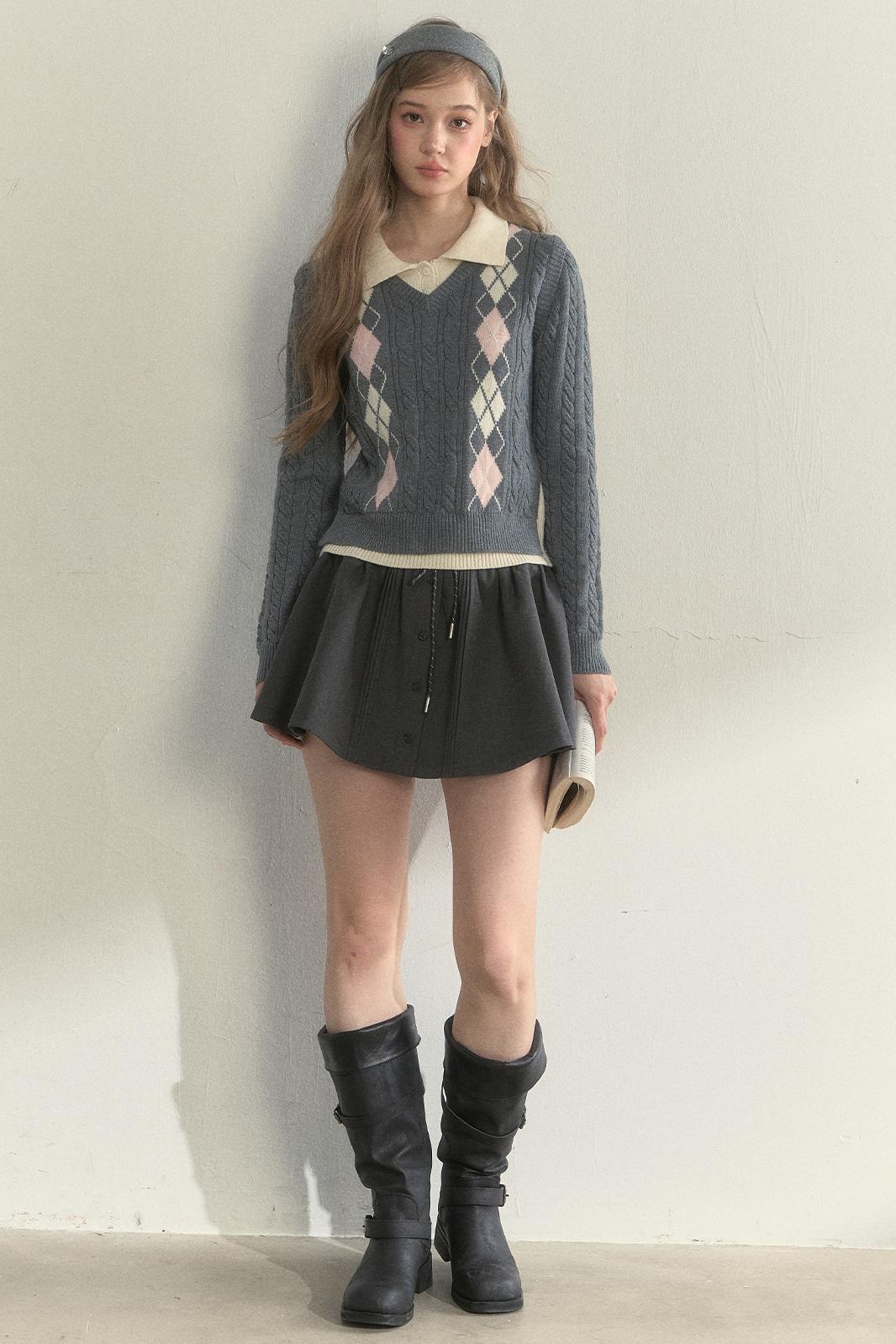 Retro Argyle Knitted Sweater