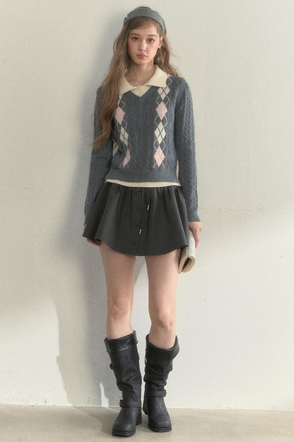 Retro Argyle Knitted Sweater