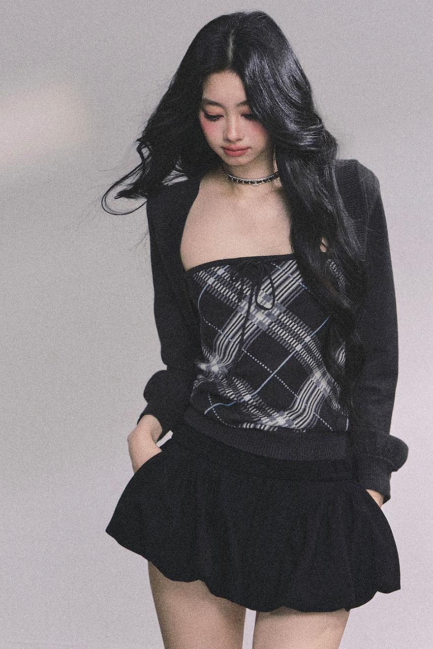 American Plaid Knitted Sweater Womens Two-Piece Set