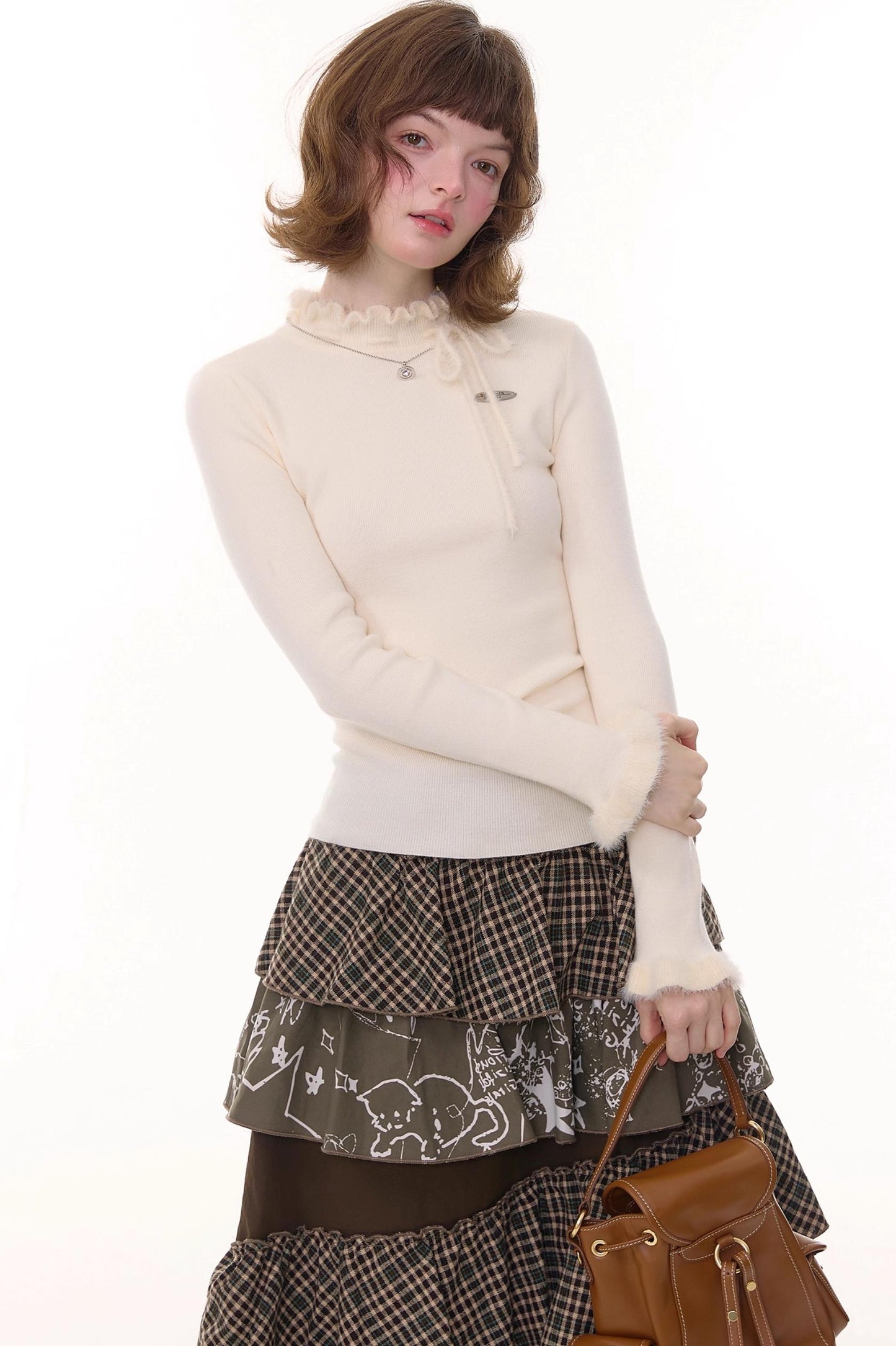 Bow-Knot Ruffled Knit Top