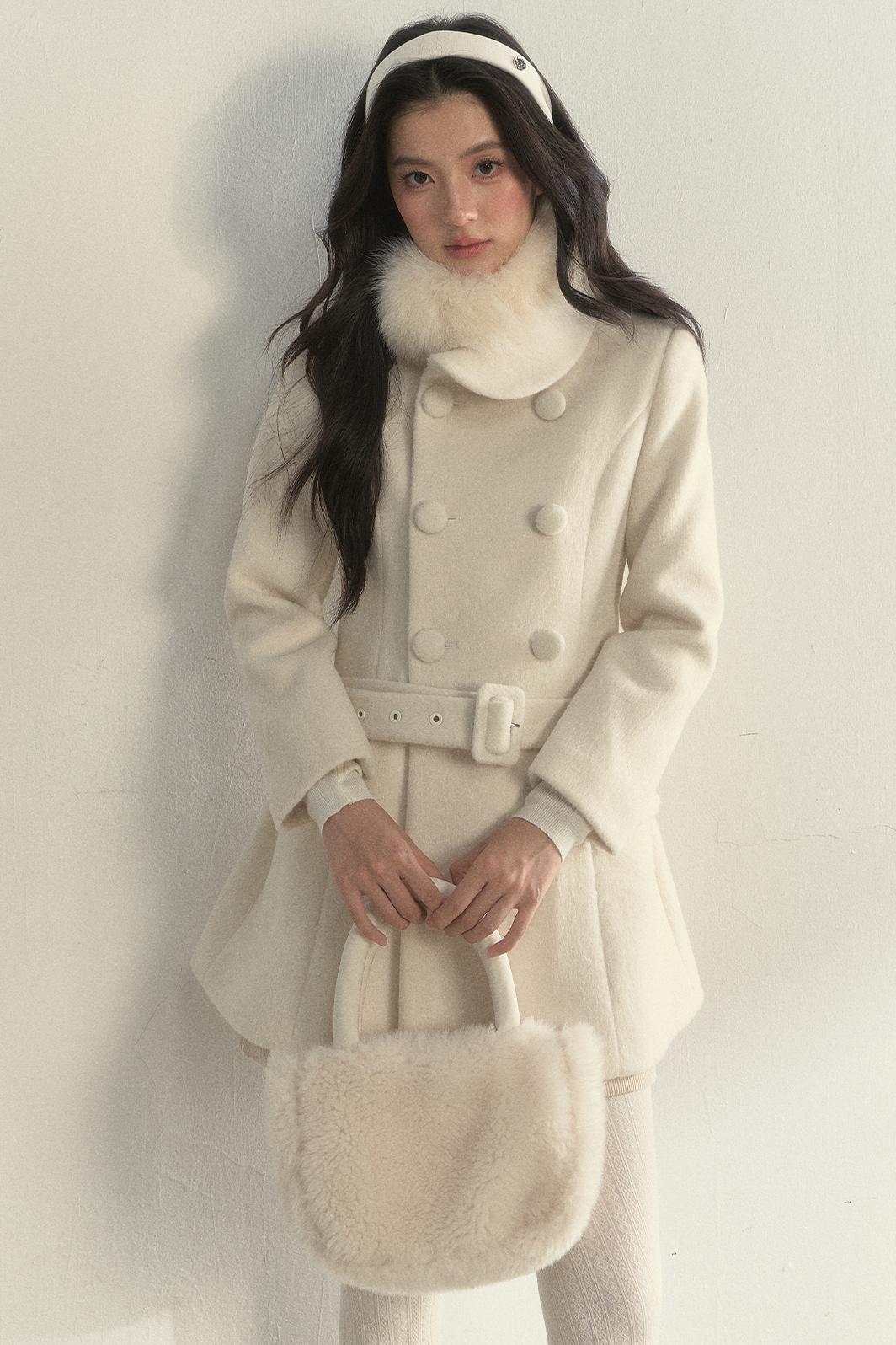 Gentle Lady Double-Breasted Mid-Length Coat Set-Up