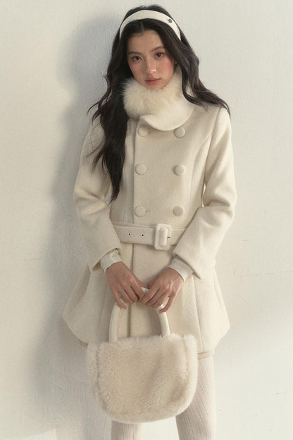 Gentle Lady Double-Breasted Mid-Length Coat Set-Up