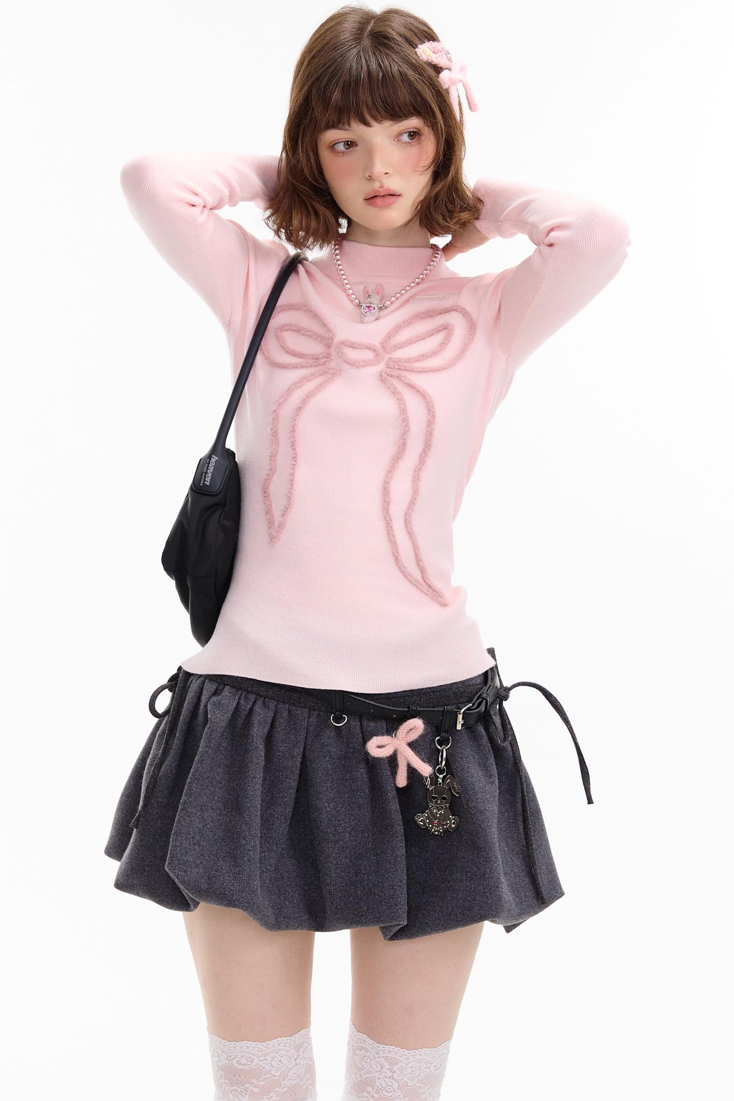 Autumn Bow Slim Knit Shirt