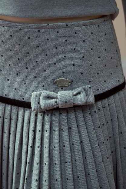 Gray Wool Polka Dot Pleated Skirt