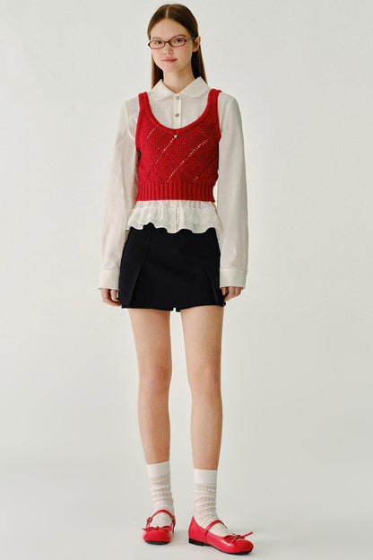 채워진 모찌 울 니트 조끼 