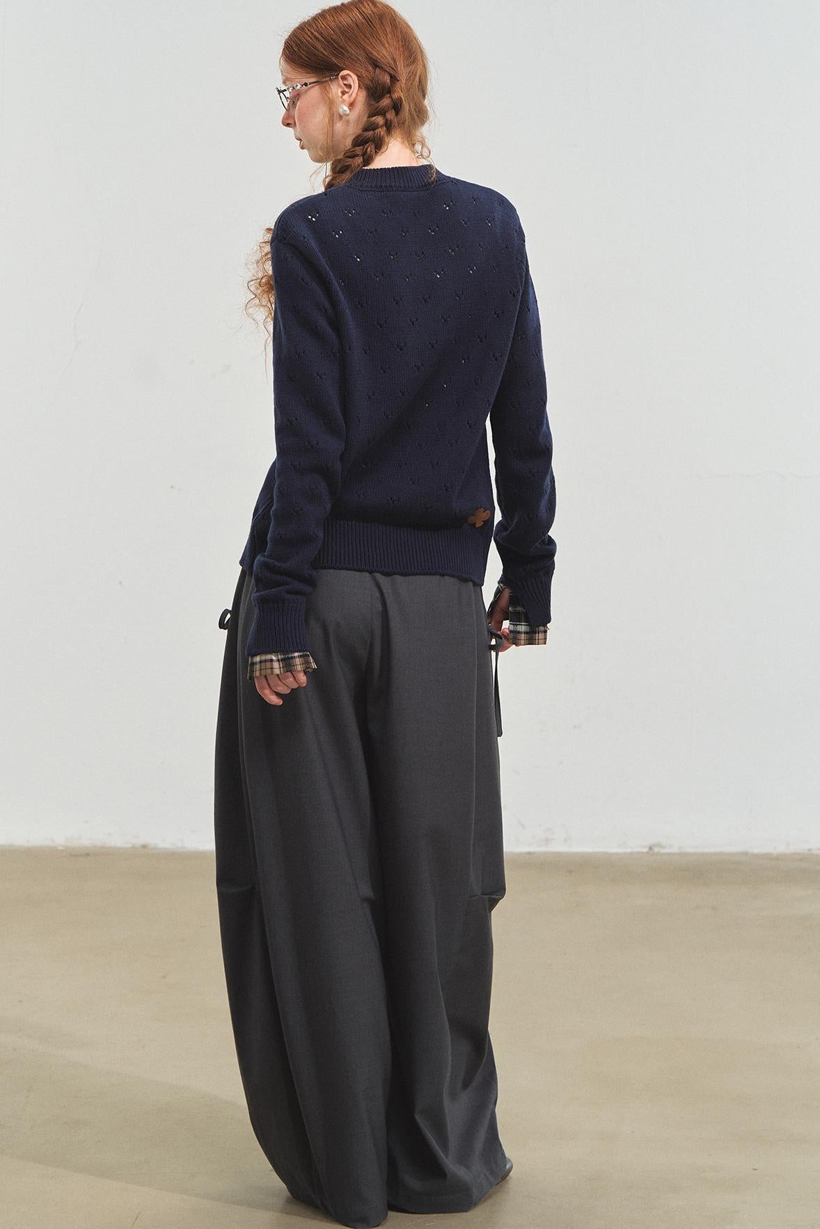 Vintage Plaid Lace-Up Cardigan