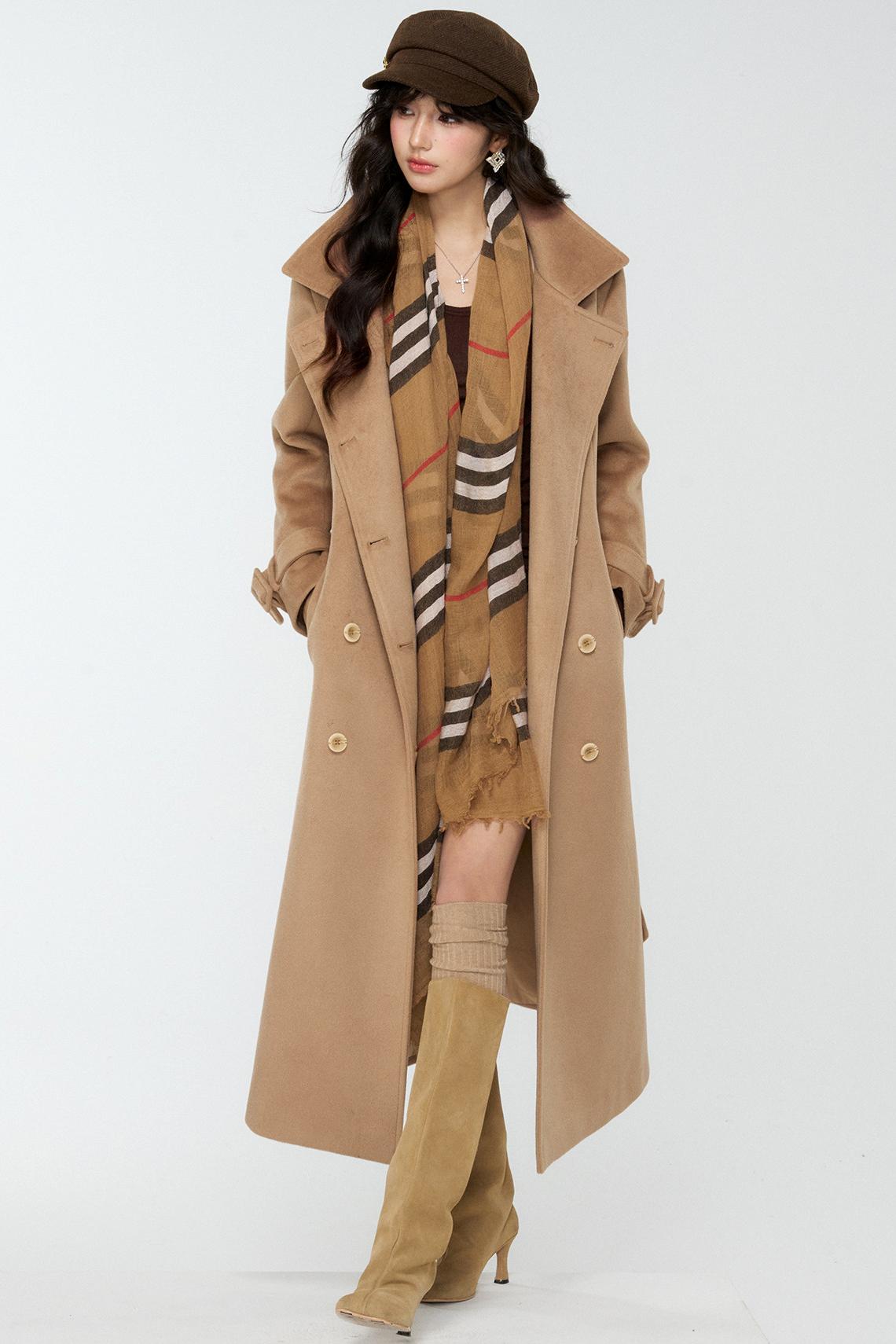 Coffee-Colored Woolen Cloak Coat Set-Up
