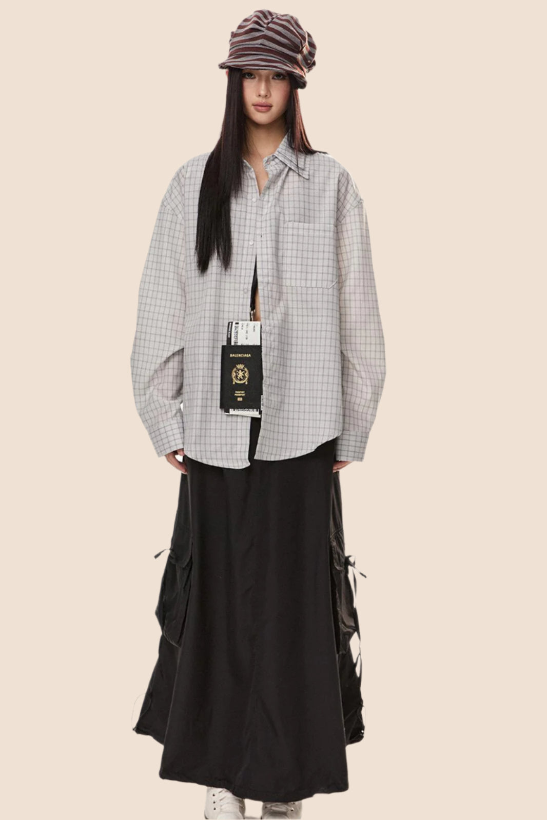 EZEK 아메리칸 레트로 더블 칼라 체크 셔츠 여성용 루즈 슬림 셔츠 재킷 봄 신상 트렌디 브랜드 