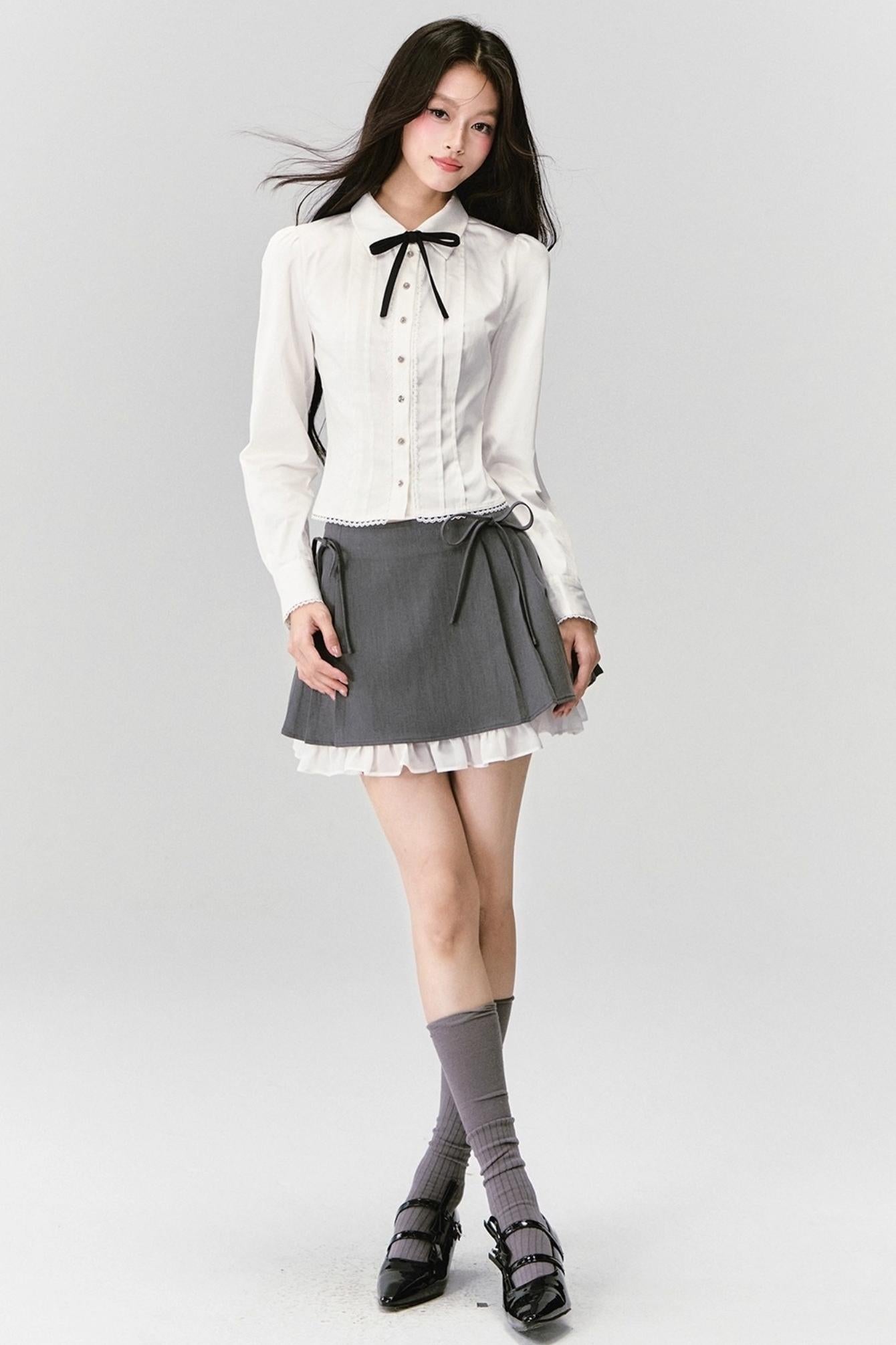 Fragile Cherry Blossom Pleated Shirt Set-Up