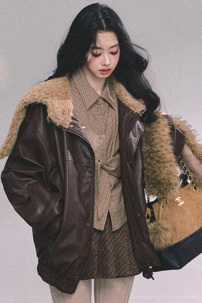 Autumn Navy Lambswool Leather Jacket