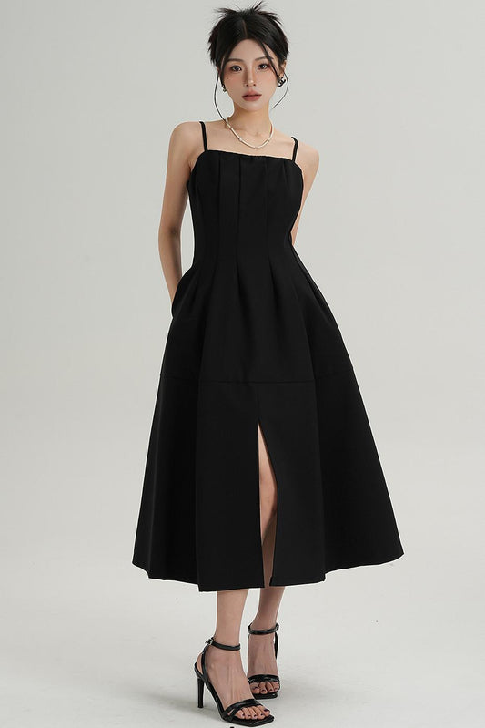 Hepburn-Style Black Halter Dress