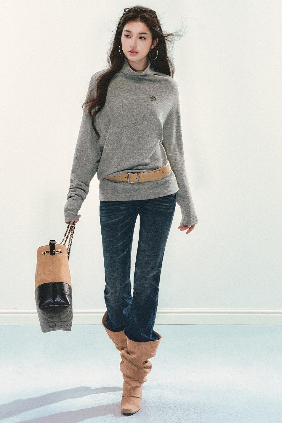 Bat Sleeve Stacked Collar Sweater