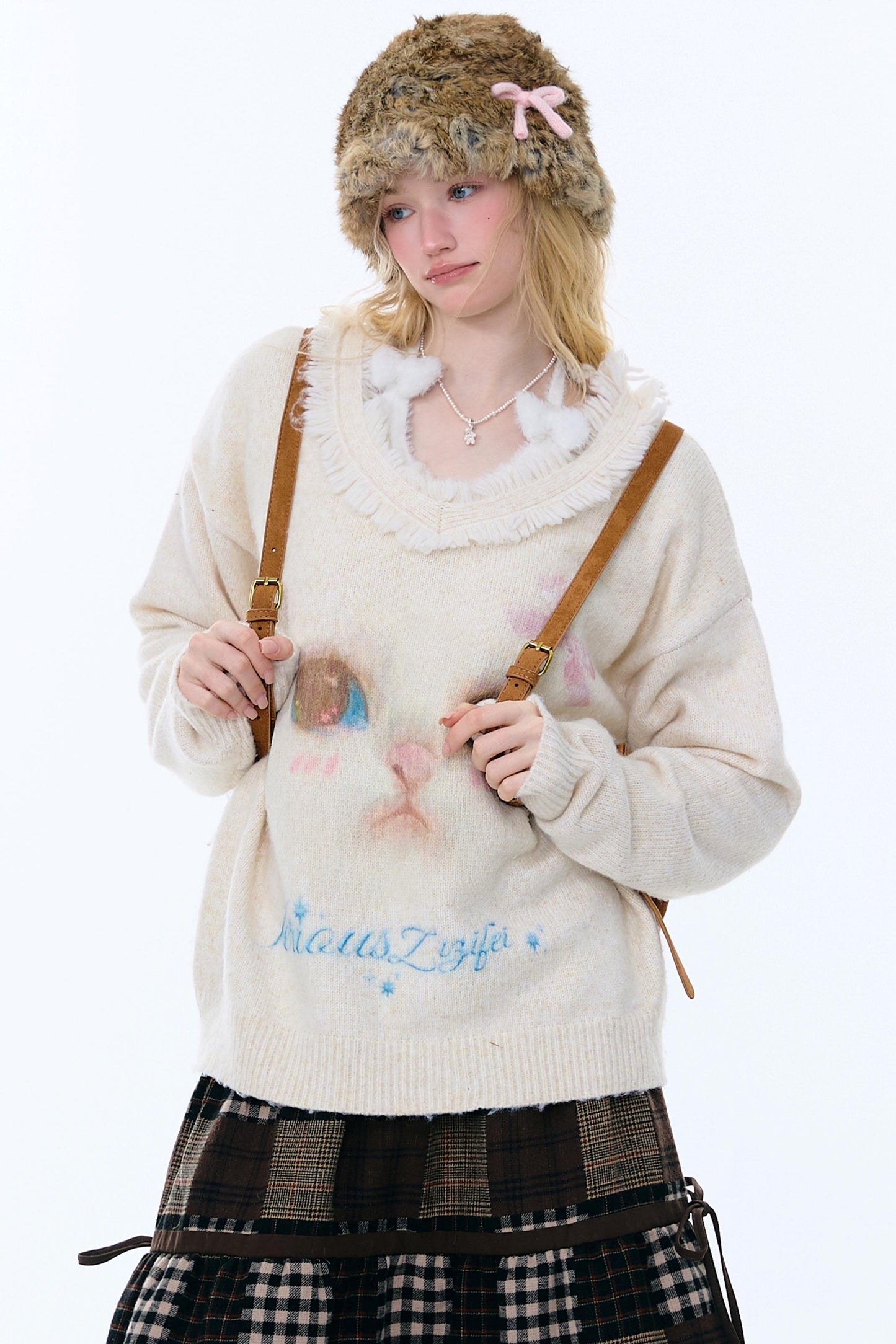 American Retro Cat Plush Sweater