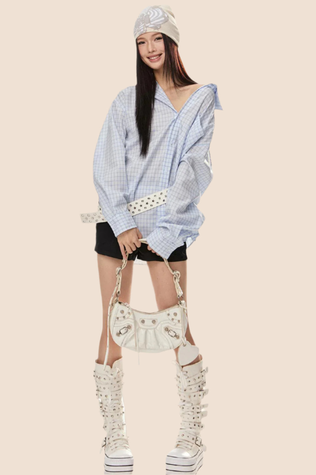 EZEK 아메리칸 레트로 더블 칼라 체크 셔츠 여성용 루즈 슬림 셔츠 재킷 봄 신상 트렌디 브랜드 