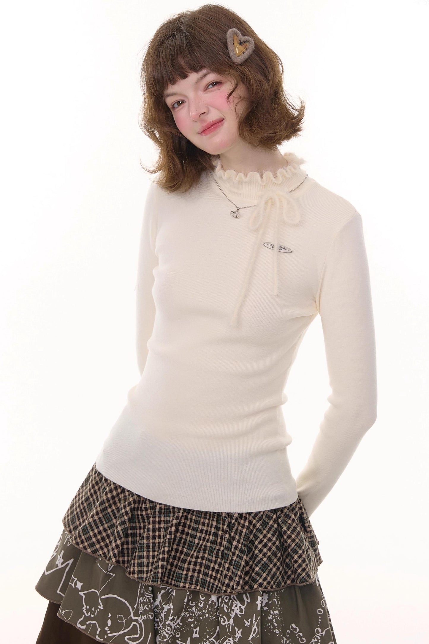 Bow-Knot Ruffled Knit Top