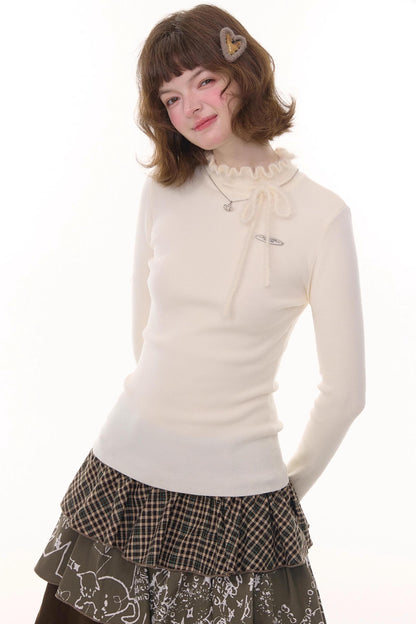 Bow-Knot Ruffled Knit Top