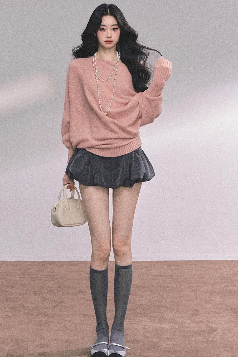 Soft Slanted Shoulder Knitted Sweater