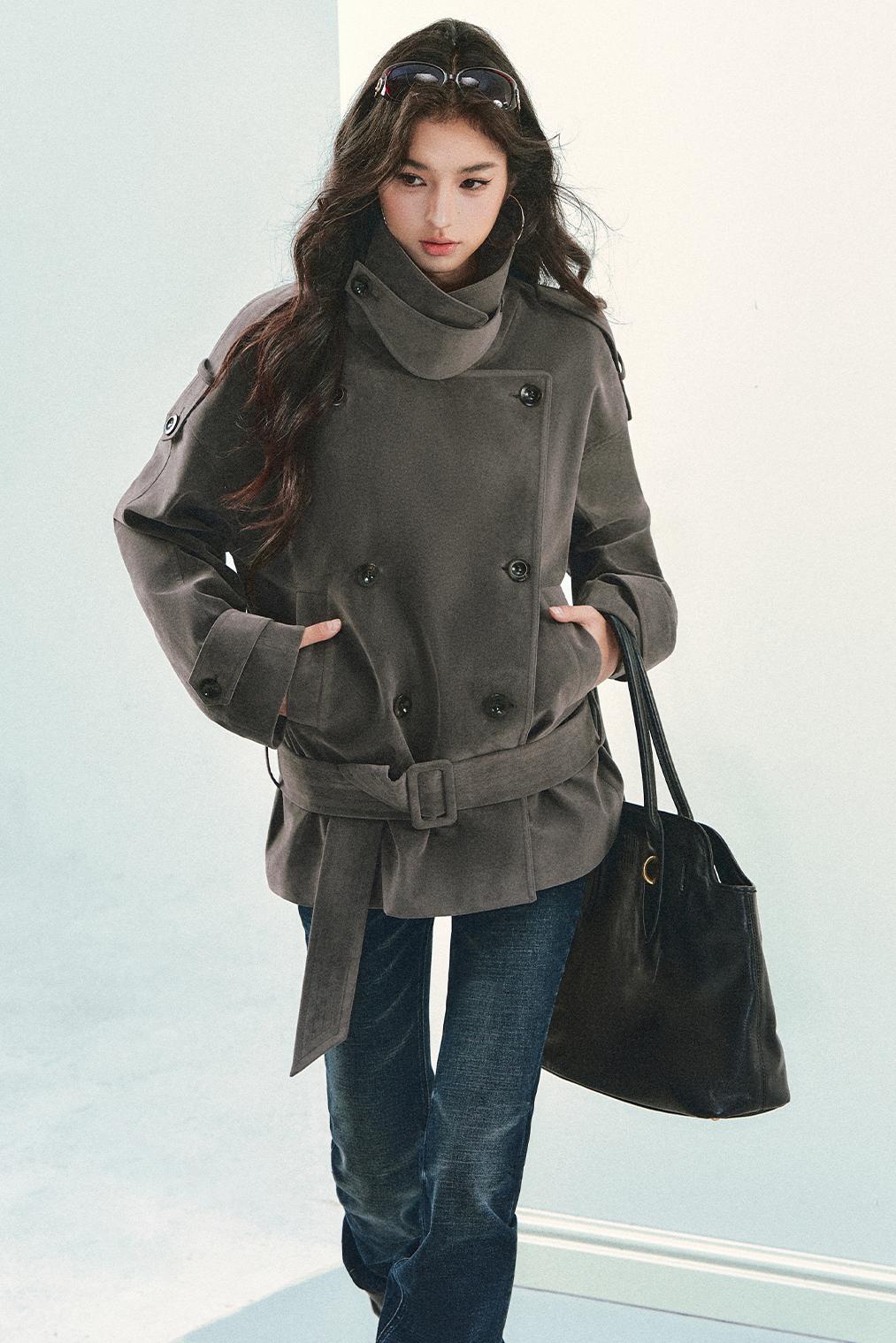 Grey Suede Trench Coat