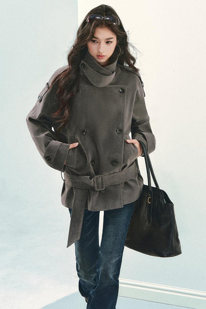 Grey Suede Trench Coat