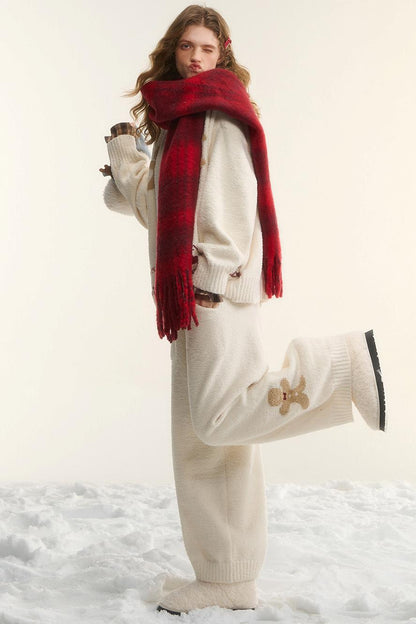 Asgony Vintage Wool Blend Red Plaid Scarf