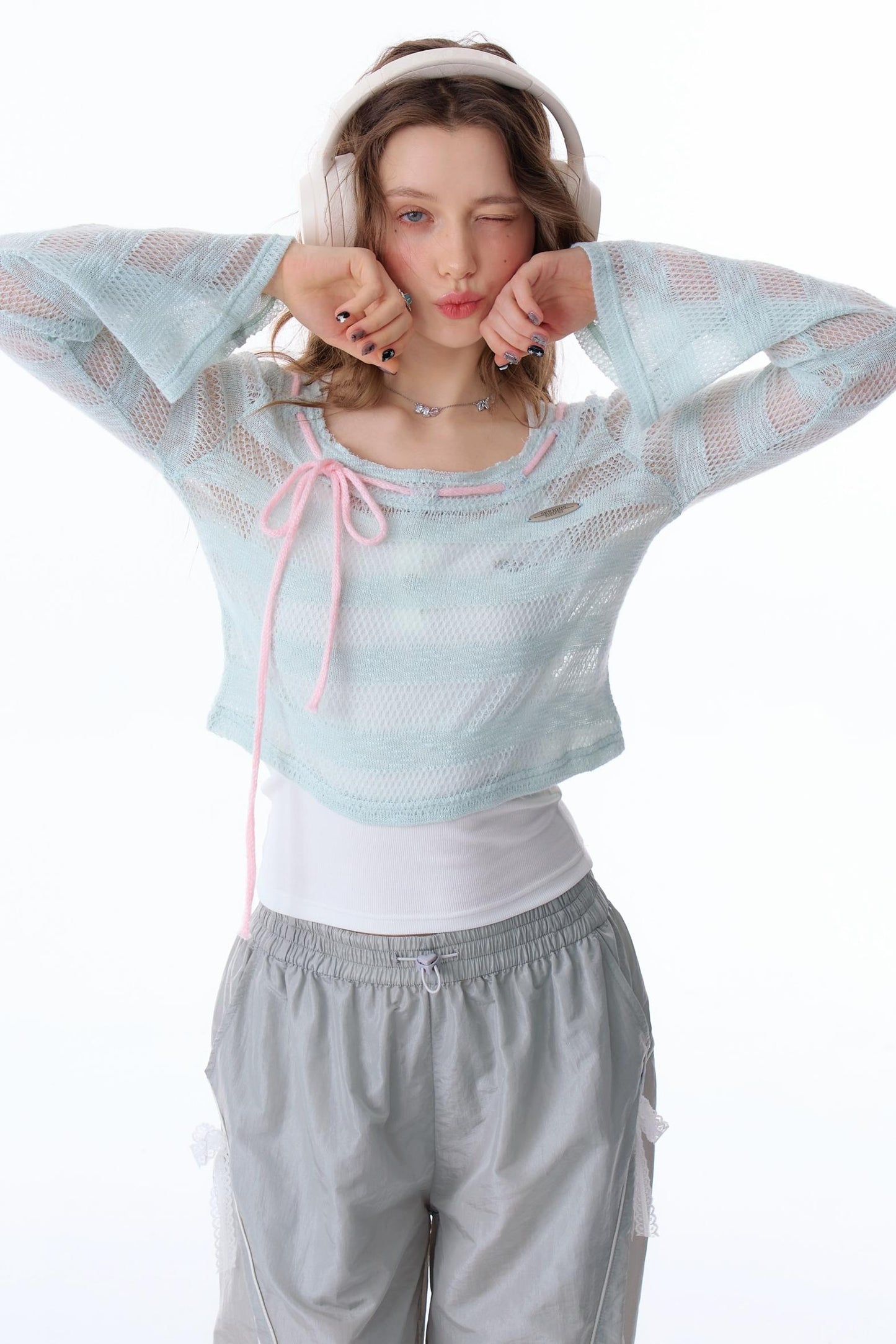 Haze Blue Bow-Detail Sunshade Top