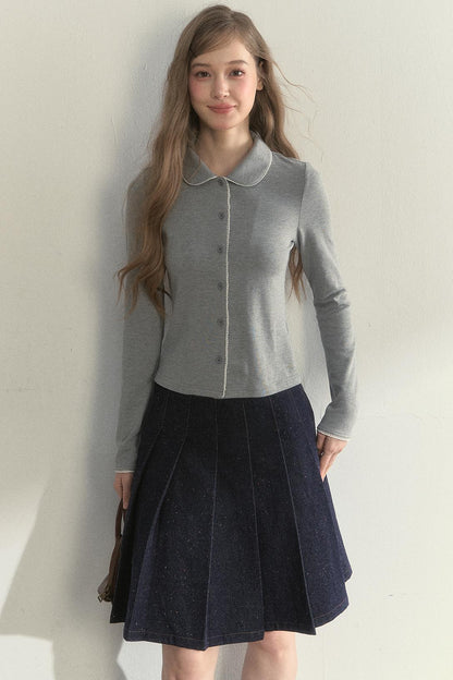 Pink and Gray Doll Collar Top