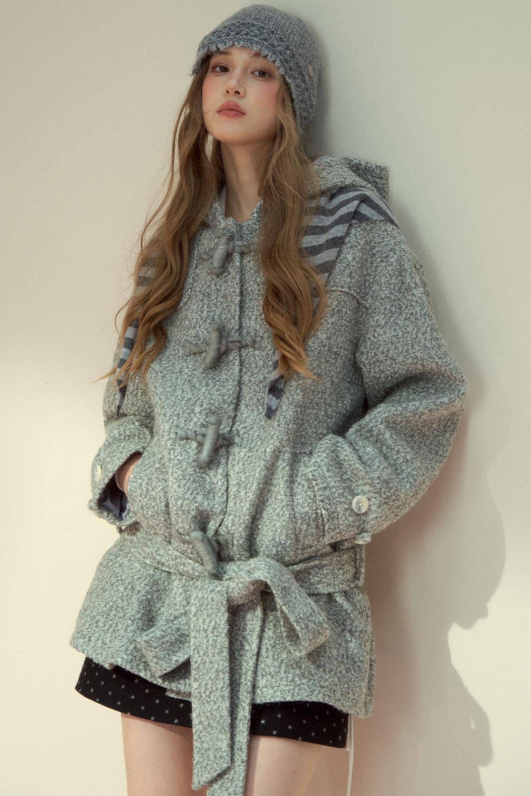 Light Gray Wool Horn Buckle Jacket