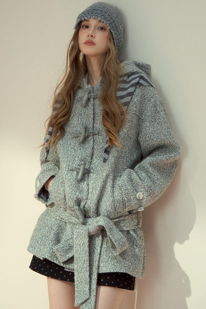 Light Gray Wool Horn Buckle Jacket