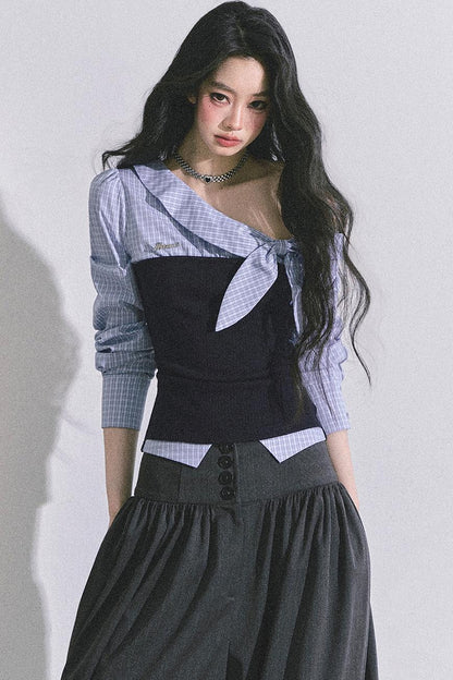 Korean Long-Sleeved Plaid Shirt