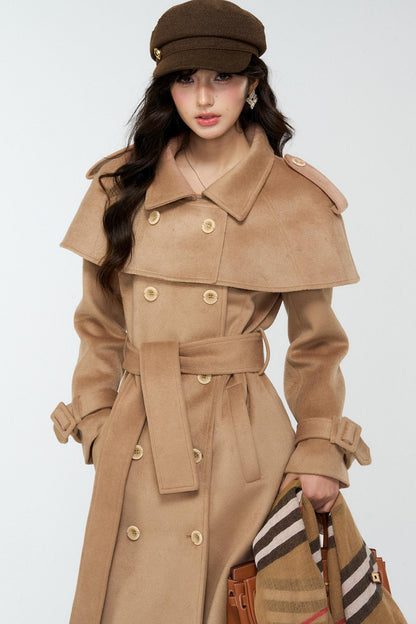 Coffee-Colored Woolen Cloak Coat Set-Up