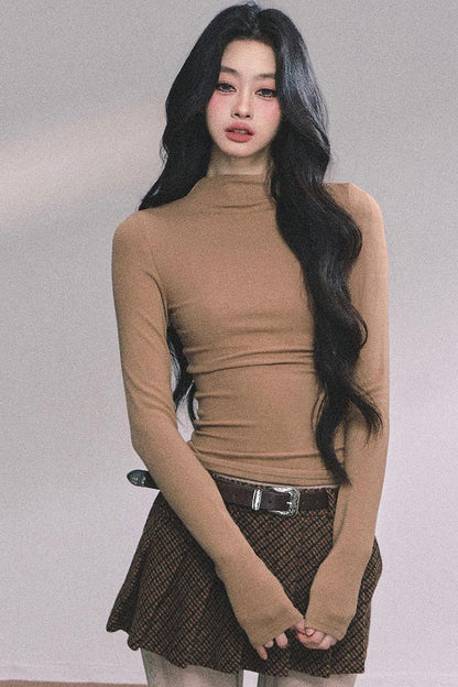 Semi-High-Neck Long-Sleeved Autumn Inner T-Shirt Top