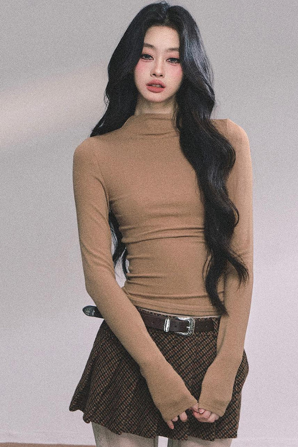 Semi-High-Neck Long-Sleeved Autumn Inner T-Shirt Top