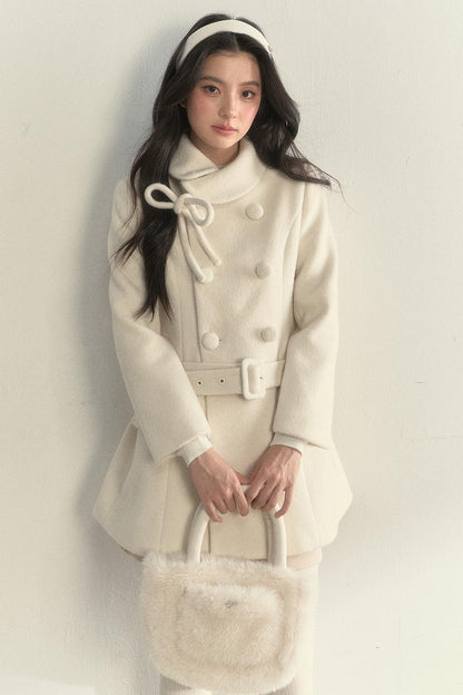 Gentle Lady Double-Breasted Mid-Length Coat Set-Up