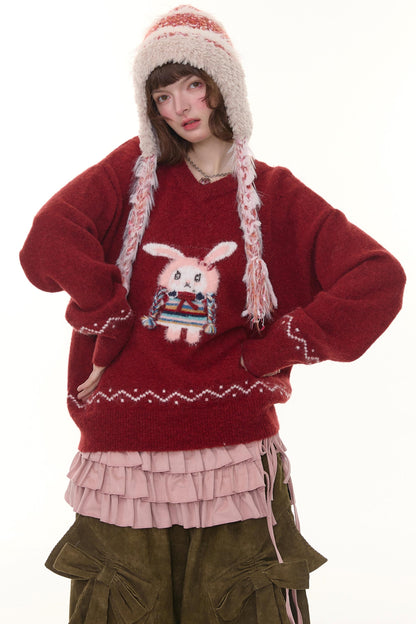 Soft Glutinous Lazy V-Neck Sweater