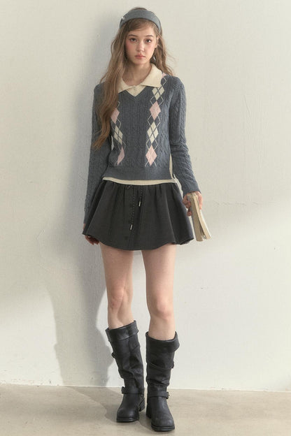 Retro Argyle Knitted Sweater