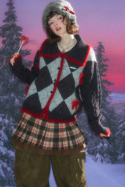 Retro Preppy Quilted Cardigan