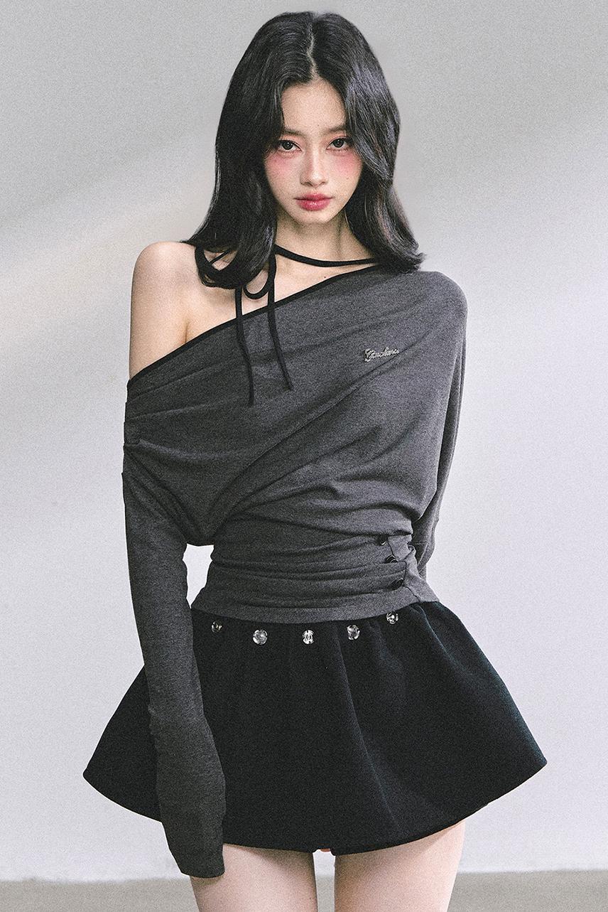 Korean Autumn Gray Halterneck Top