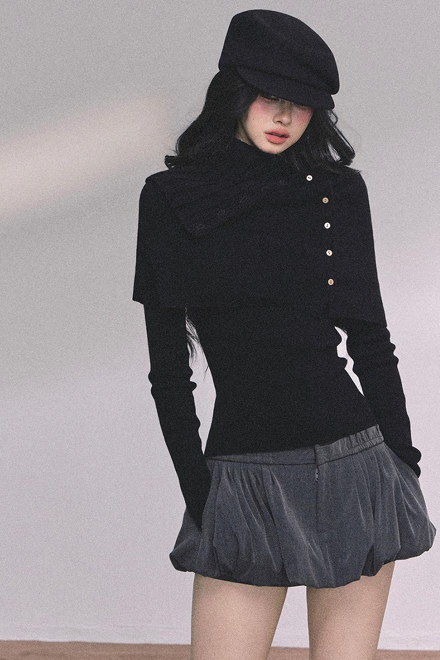 Korean Knit T-Shirt Shawl Set