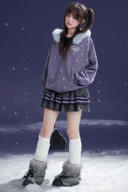 Purple Fleece Hooded Jacket