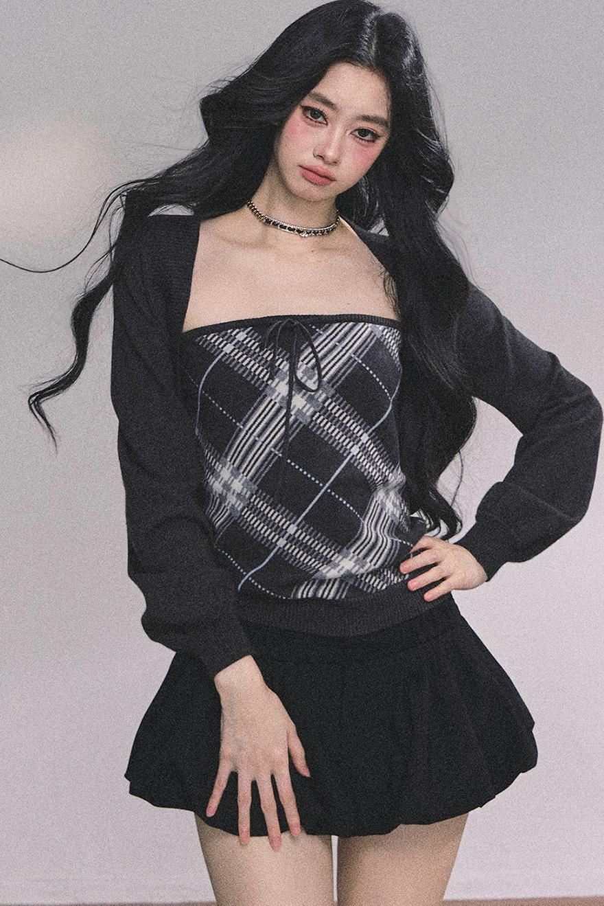 American Plaid Knitted Sweater Womens Two-Piece Set