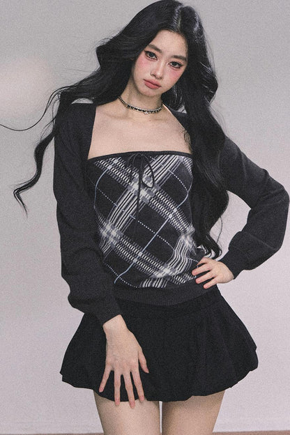 American Plaid Knitted Sweater Womens Two-Piece Set