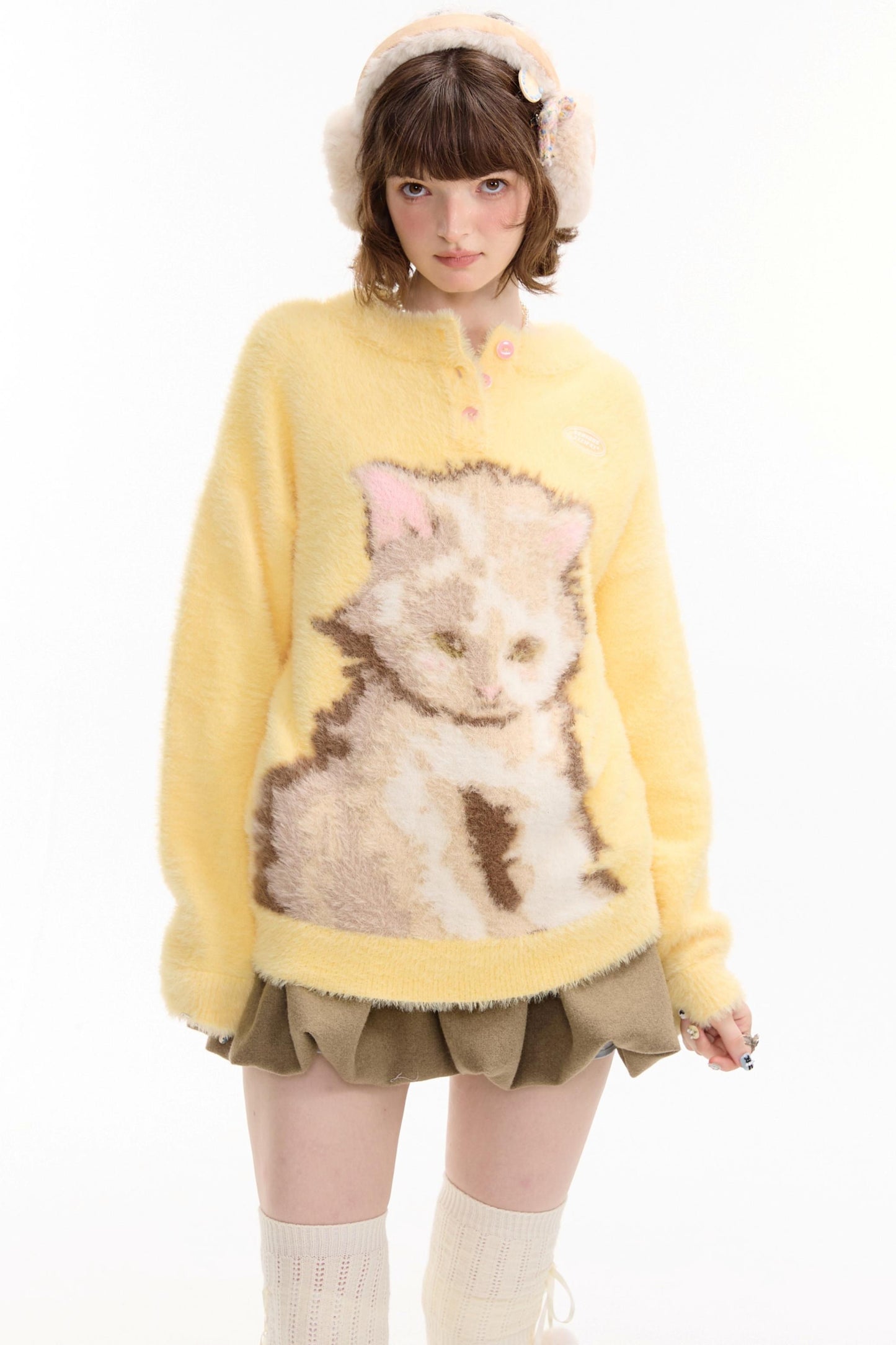 Yellow Cat Print Sweater
