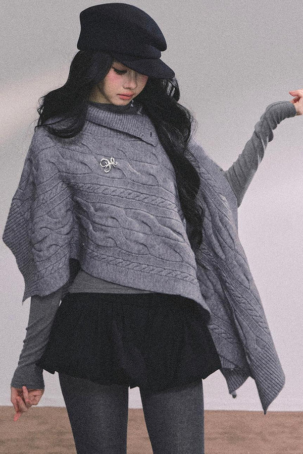 Twist Gray Knit Sweater Cloak