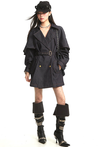 Dark Blue Denim Trench Coat