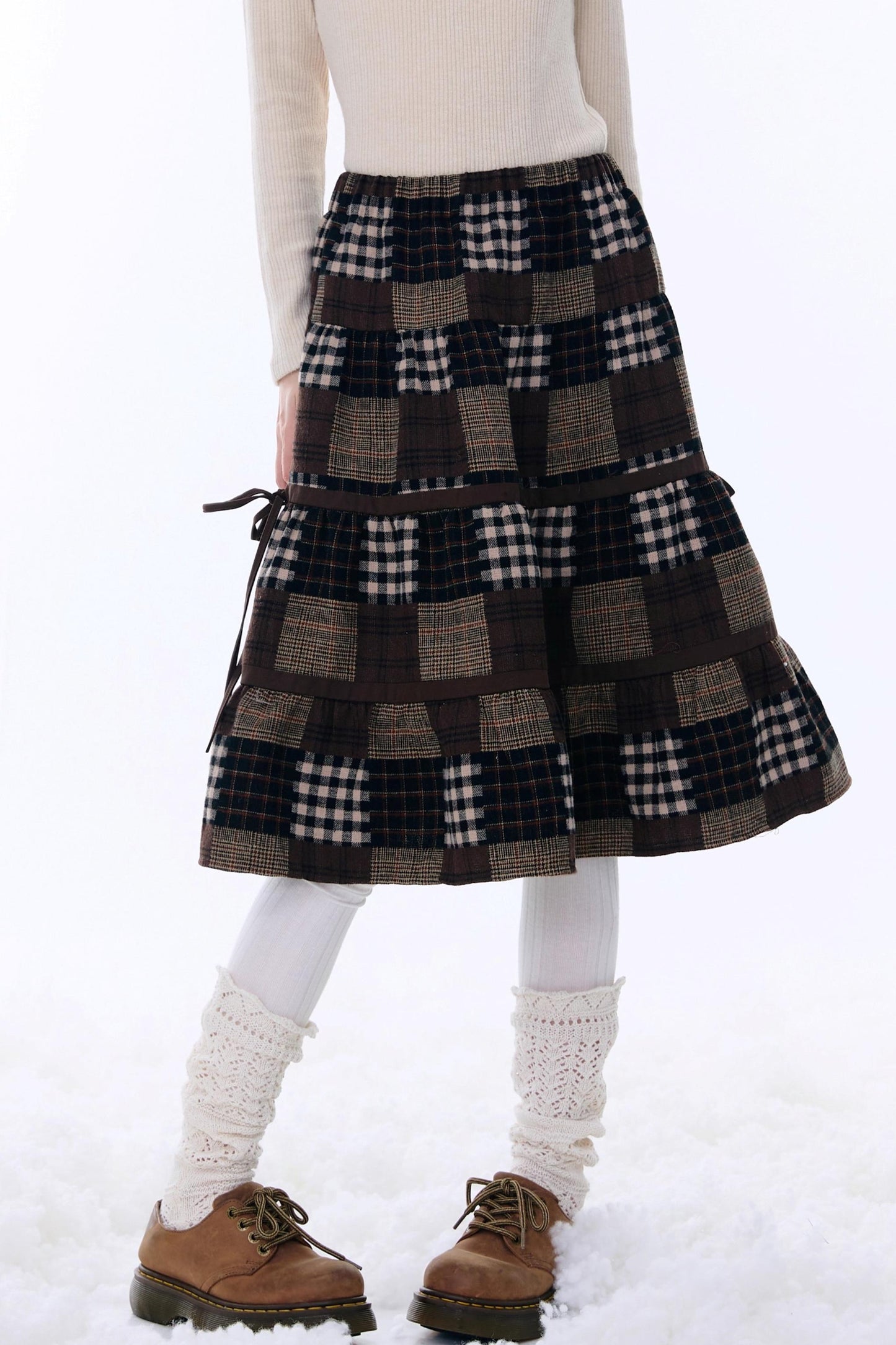 Dark Brown Plaid Skirt