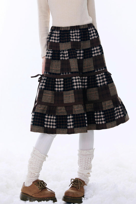Dark Brown Plaid Skirt