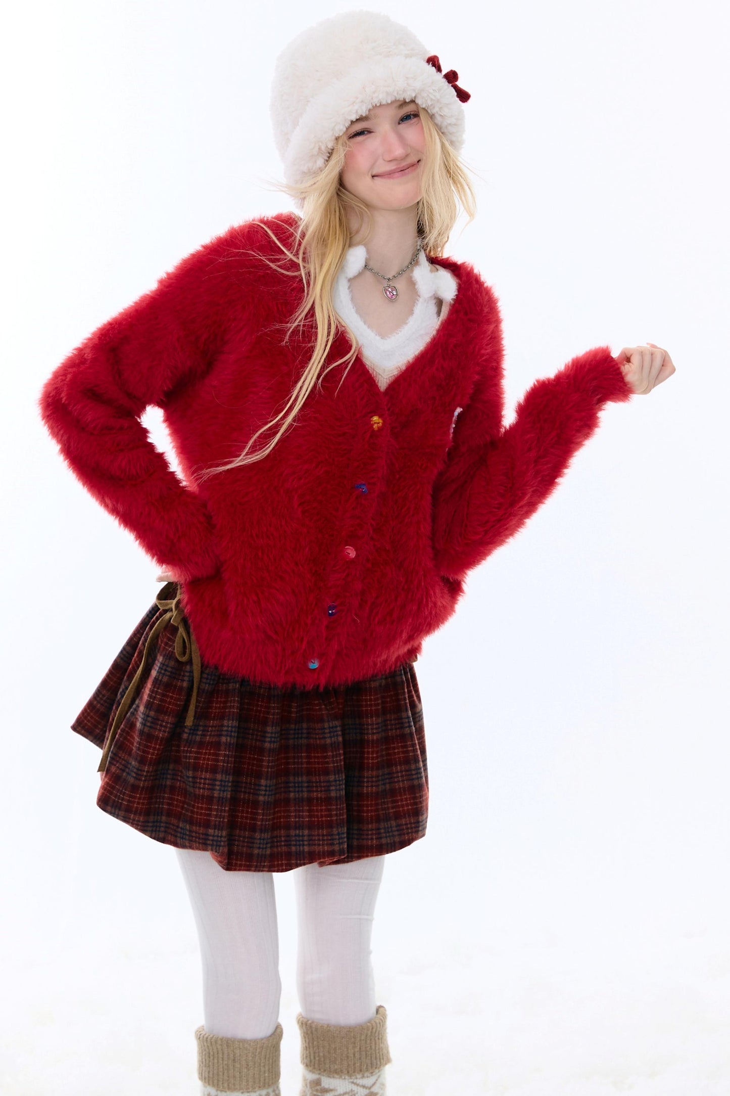 American-Style Red Cardigan Sweater