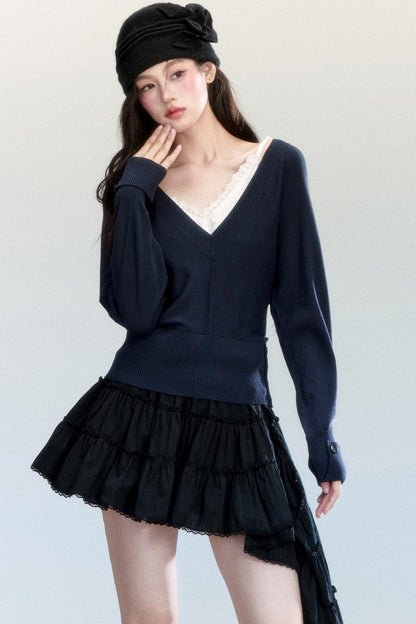 Lazy V-Neck Knit Top