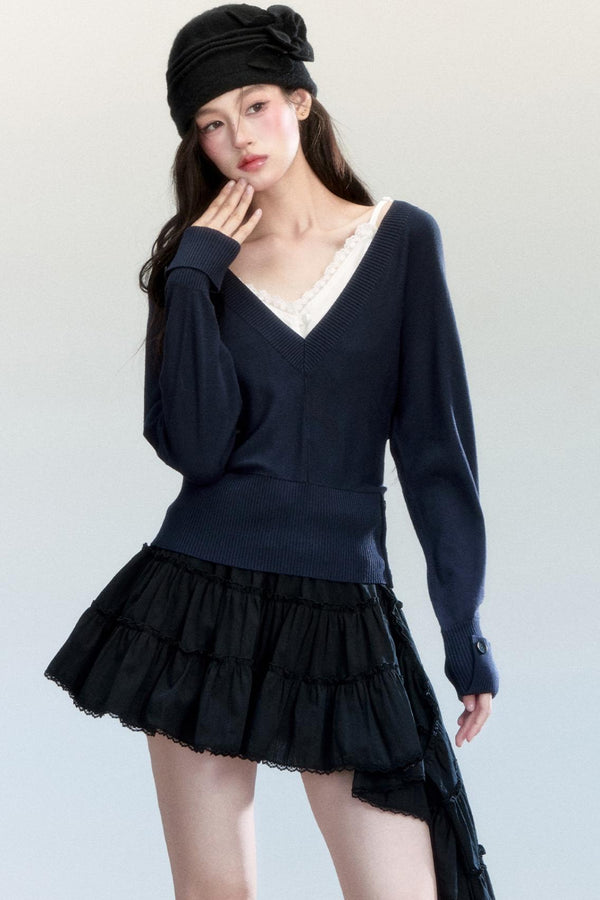 Lazy V-Neck Knit Top