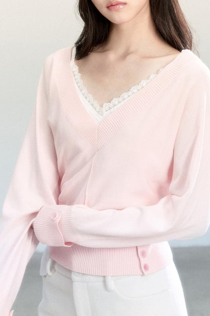 Lazy V-Neck Knit Top